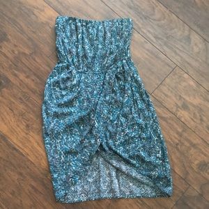 Strapless teal tulip dress